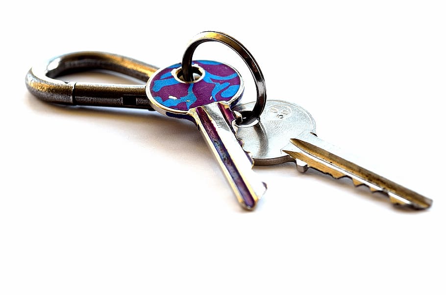 two keys, lock, door, symbols, access, carbine, locked, unlocked, HD wallpaper
