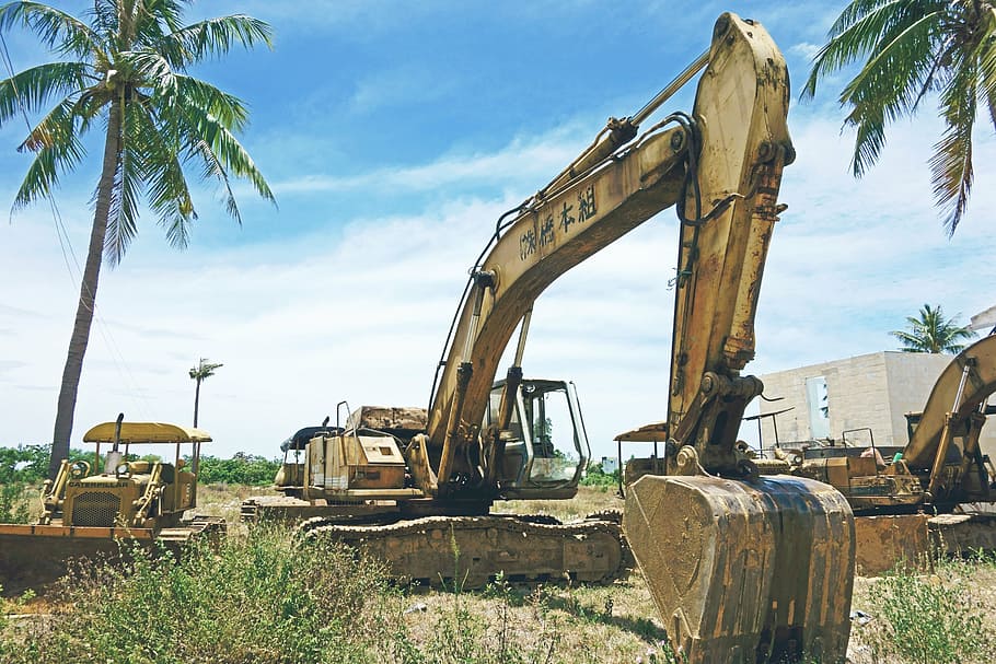 construction, vehicles, excavator, crawler, abandoned, forgotten HD wallpaper