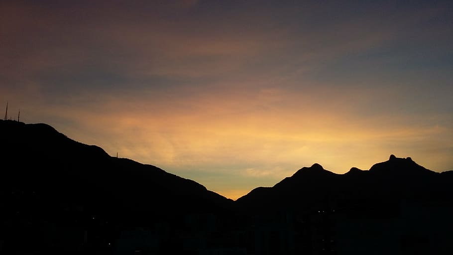mountain, hill, sunset, clouds, eventide, sky, silhouette, beauty in nature HD wallpaper