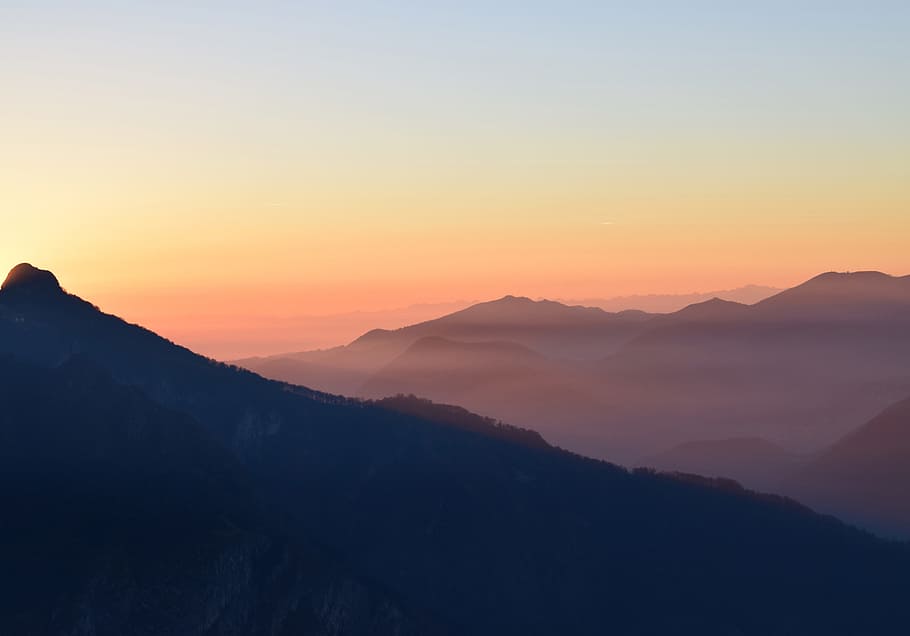 sunset, sky, cloud, mountain, landscape, nature, outdoor, dark HD wallpaper