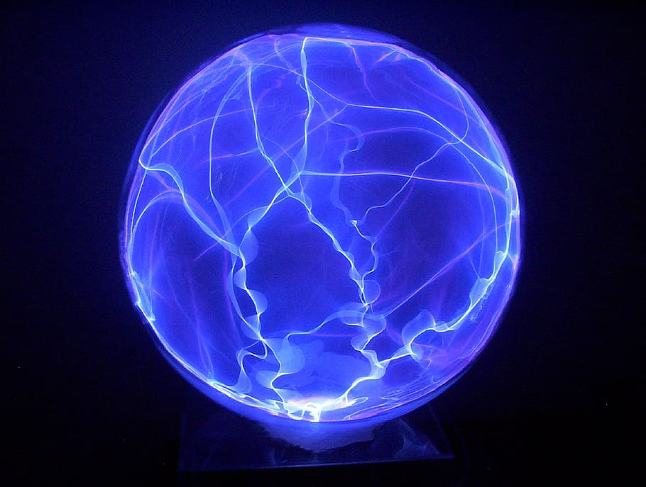 low exposure photo of blue plasma ball, globe, glass, science, HD wallpaper