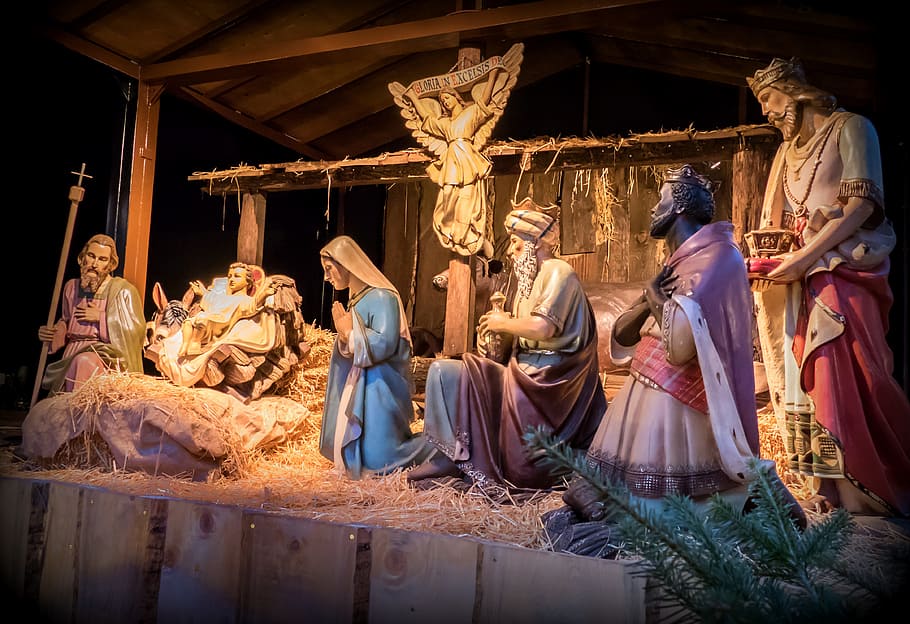 The Birth of Jesus Christ nativity scene, Crib, Father Christmas