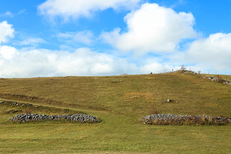 sky, wallpaper, landscape, hill, cloud - sky, grass, environment HD wallpaper