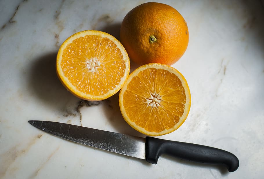 Orange, Fruit, Table, Knife, Juice, health, healthy, citric, HD wallpaper