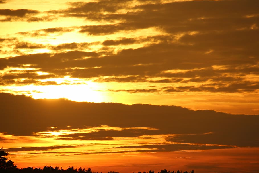 sun, sunset, evening sky, abendstimmung, setting sun, orange color HD wallpaper