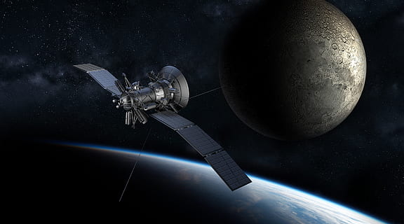 satellite near earth surface, moon, planet, universe, atmosphere HD wallpaper