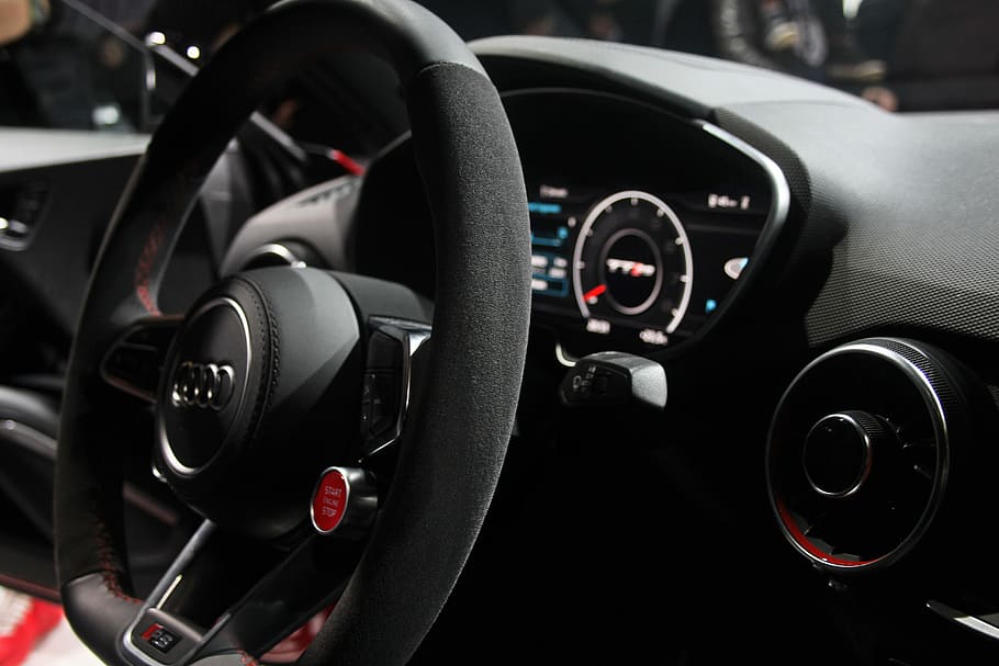 Audi ttrs 2018, black Audi vehicle steering wheel, car interior