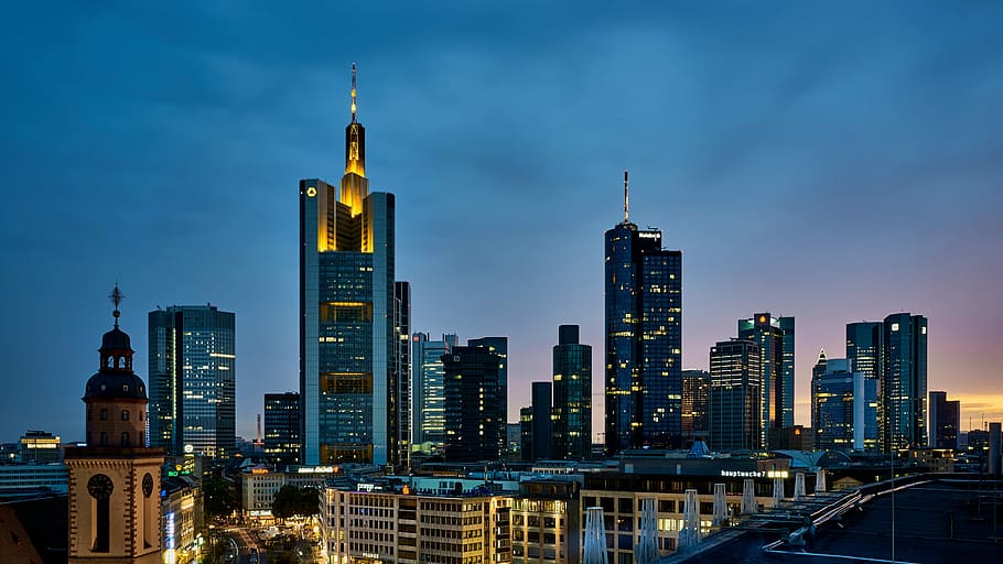 photo of high rise building on night time, urban Skyline, cityscape HD wallpaper