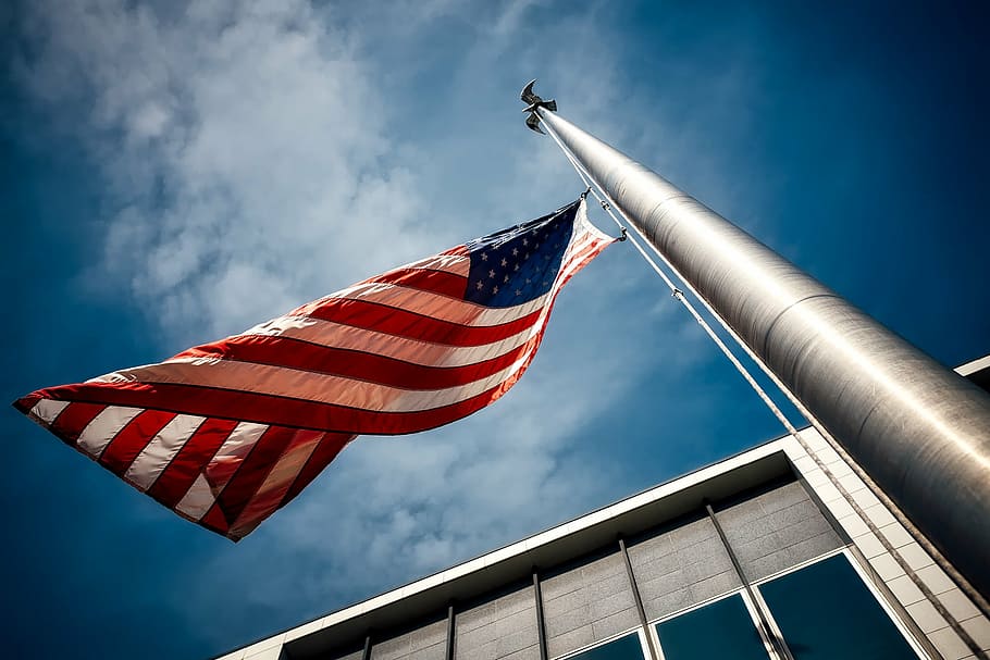 U.S.A. flag on pole, american, sky, clouds, flagpole, patriotism HD wallpaper