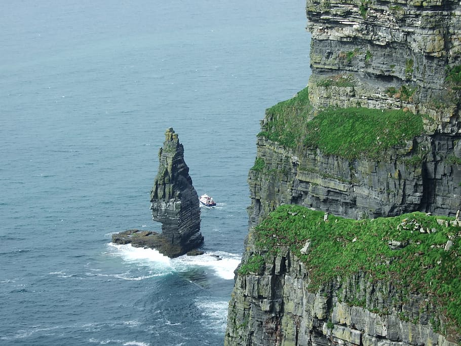 cliff, moher, ireland, water, sea, rock formation, beauty in nature