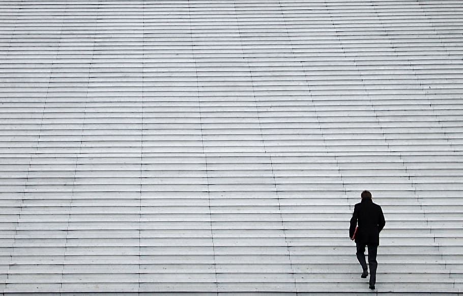 person about to climb stair, ladder, loneliness, walk, people HD wallpaper