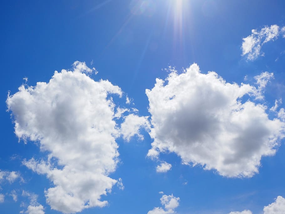 clouds, sky, blue, white, summer day, sunny day, cumulus clouds HD wallpaper