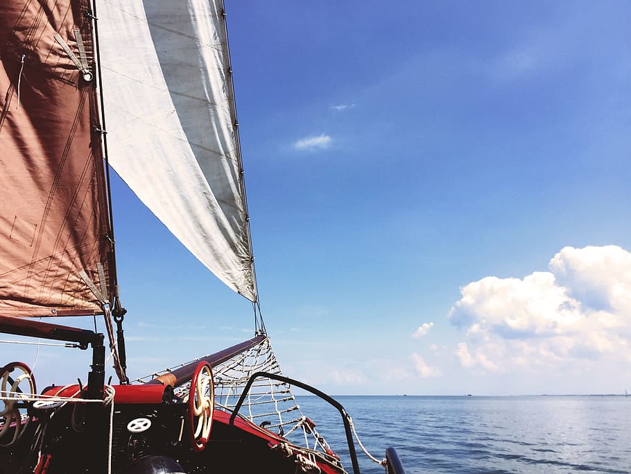 ship, sailing boat, boot, sailing vessel, masts, yacht, sea HD wallpaper