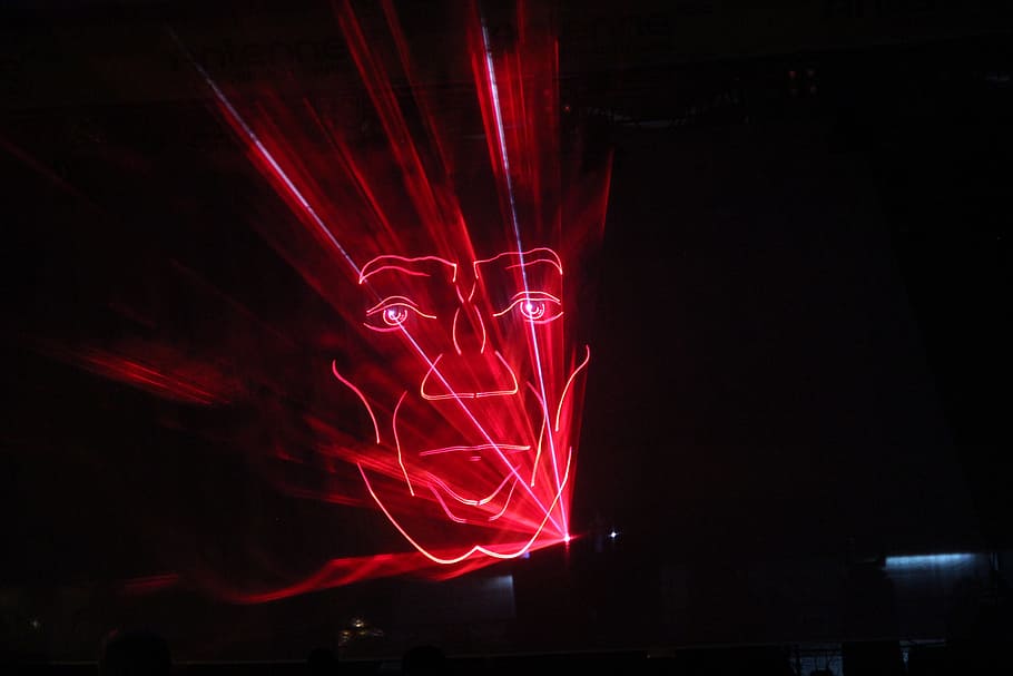 lasershow, face, red, cottbus, germany, night, abstract, illuminated HD wallpaper
