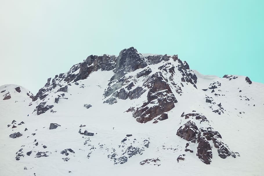 black mountain covered in snow, gray mountain covered with snow HD wallpaper