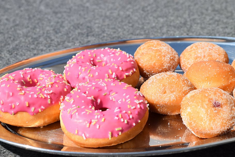 donut, berlin, mini berlin, pink donuts, pastries, streusel HD wallpaper