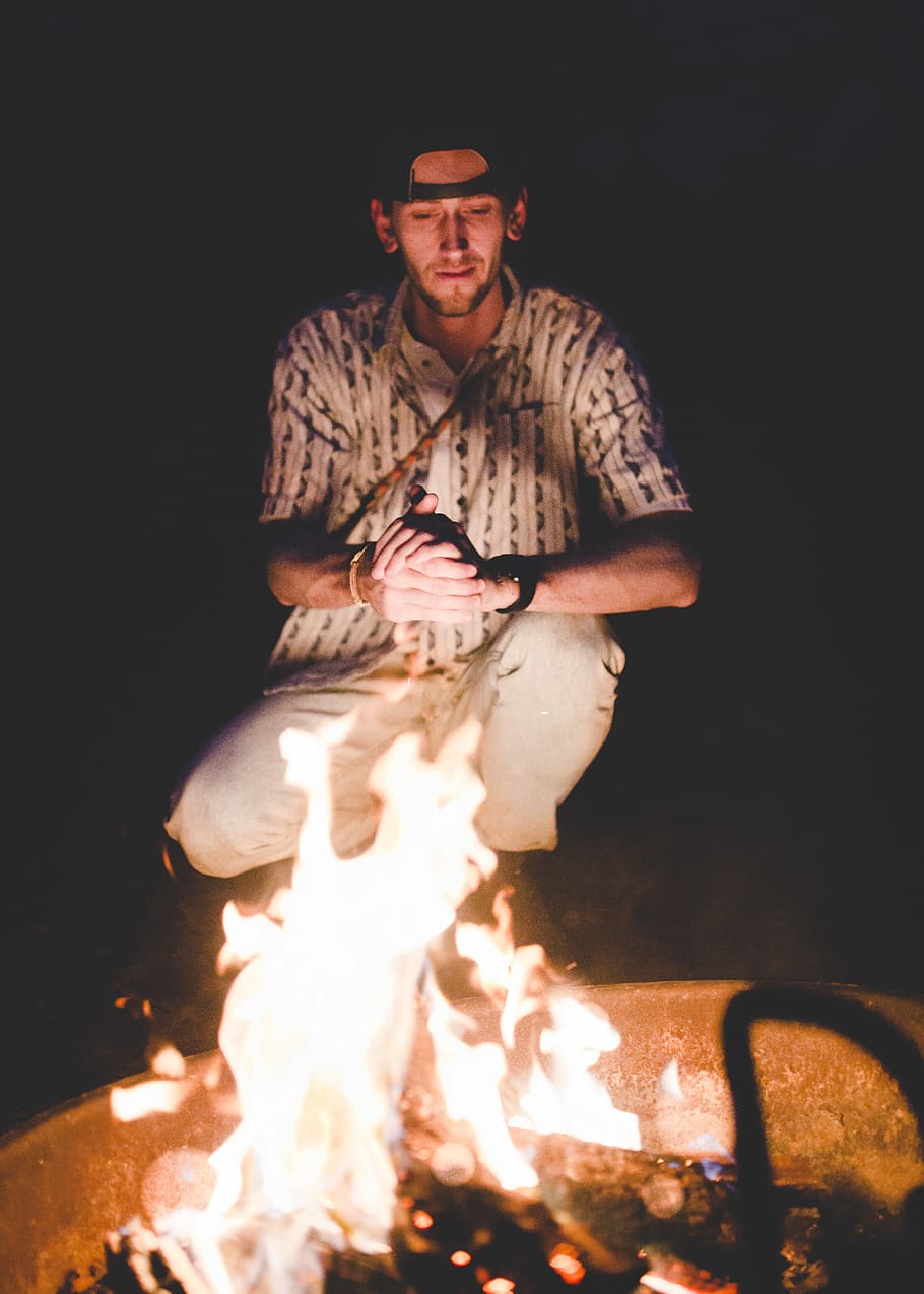 What It’s All About, man sitting in front of bonfire, person HD wallpaper