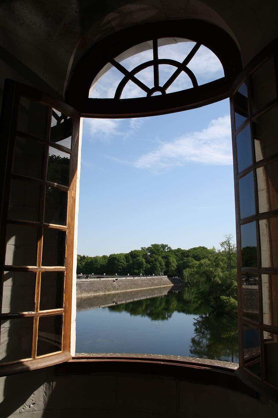 water, view, river, tranquil, landscape, castle, window, sky HD wallpaper