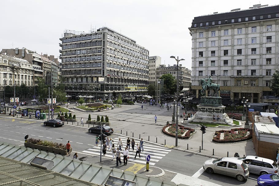 Belgrade, Serbia, Republic Square, buildings, street scene, HD wallpaper