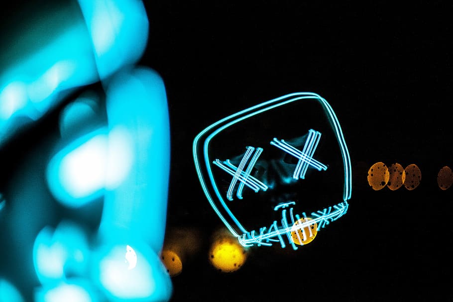 light drawing photography, lights, sign, night, dark, blue HD wallpaper