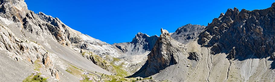 summit, mountain, landscape, panorama, view, sky, blue, summer HD wallpaper