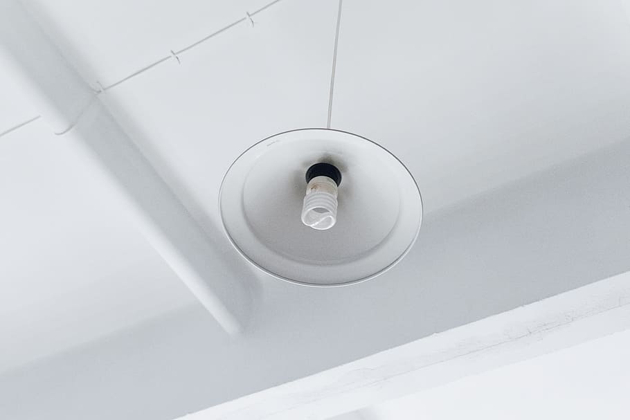 photo of white light bulb on ceiling, turned off spiral light bulb HD wallpaper
