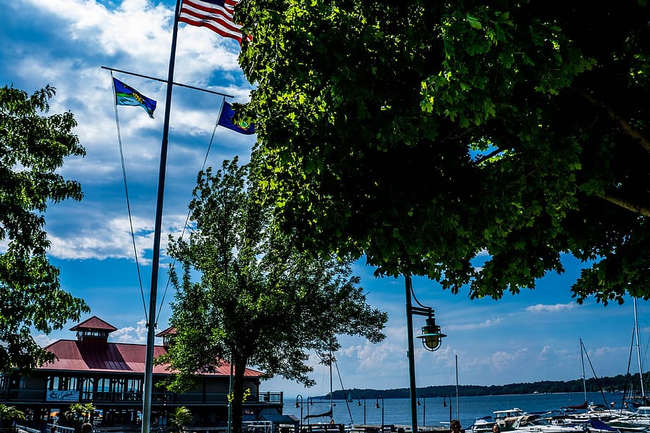Lake Champlain, Champlain, Lake, Lake, Champlain, Flags, boats HD wallpaper