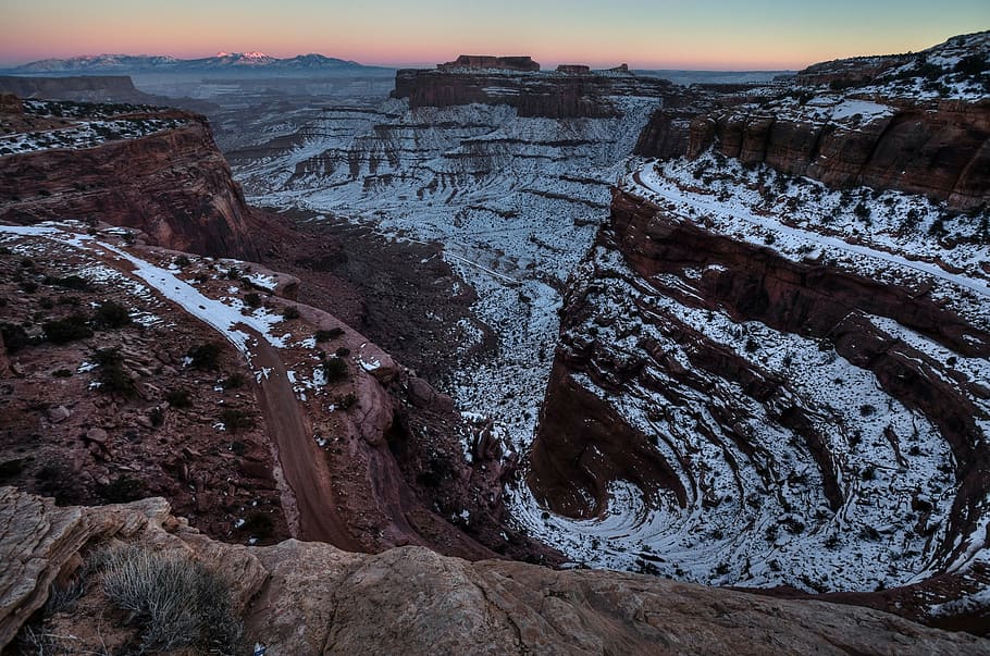 landscape, panorama, rock, stone, snow, winter, sandstone, nature HD wallpaper