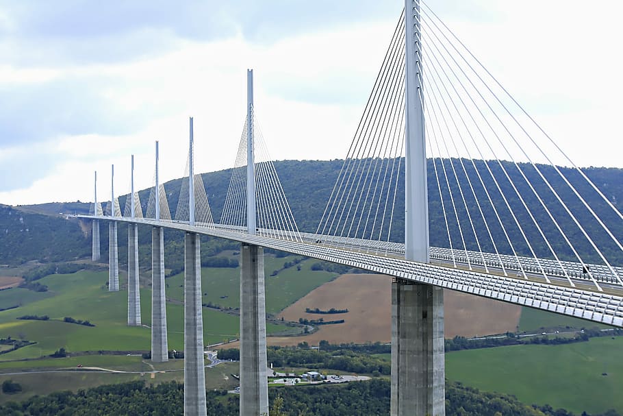 Bridge, Landscape, Millau, Valley, highway, bridge - man made structure HD wallpaper