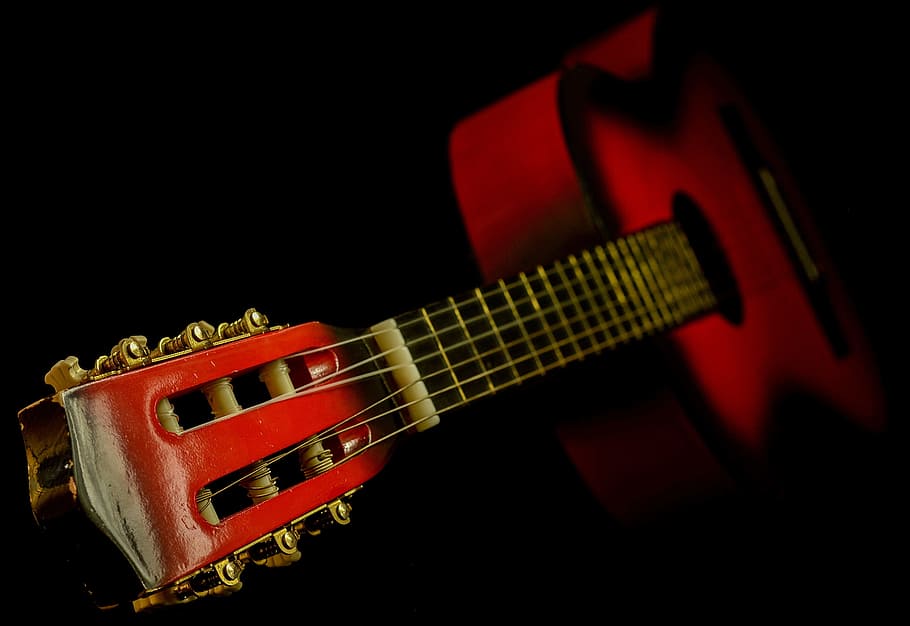 Black and Red Classic Guitar, classical guitar, close-up, dark