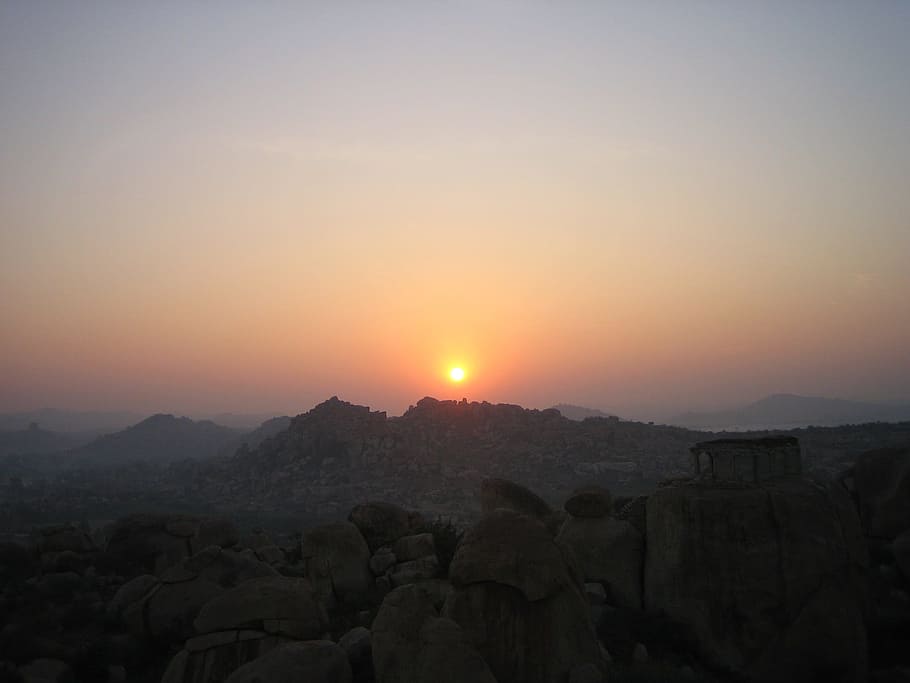sunset, mountains, landscape, nature, evening, in the mountains HD wallpaper