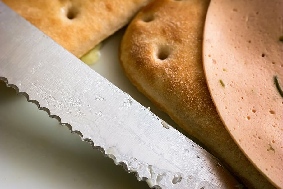 abendbrot, knife, sausage, bread, snack, bread slices, vespers HD wallpaper