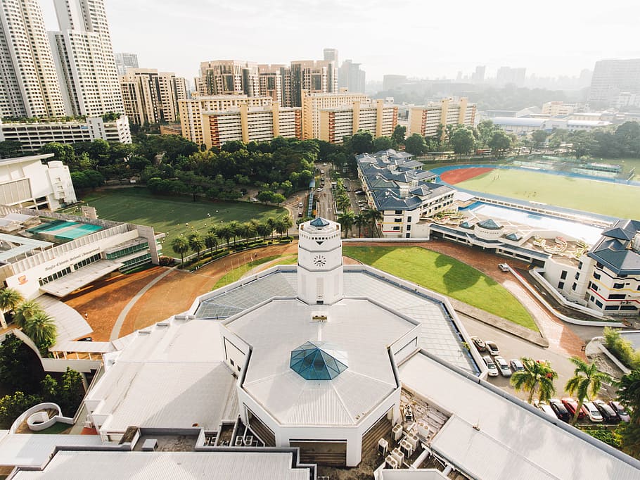 aerial photography of white building, top view of white concrete building HD wallpaper