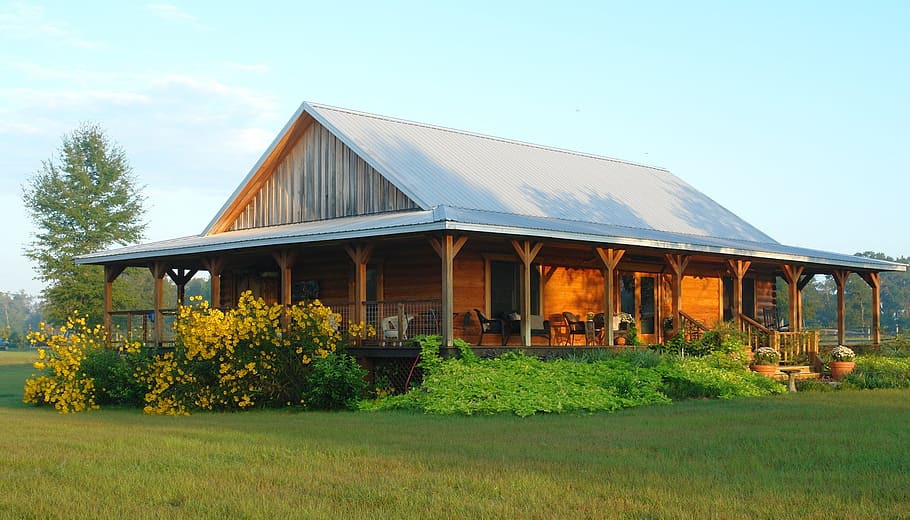 brown wooden house, log home, farm, old, cabin, rural, country