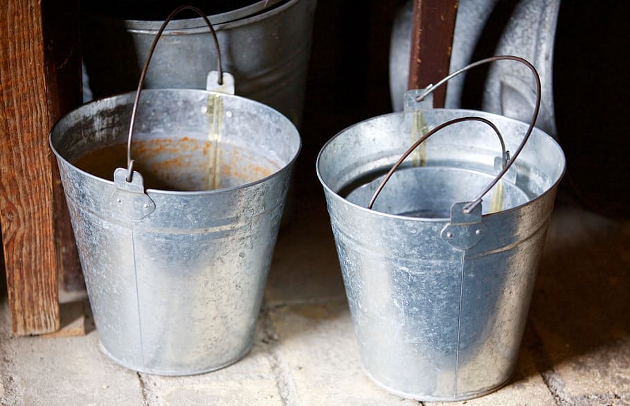 buckets, steel, former, antique, tradition, containers, metal, HD wallpaper