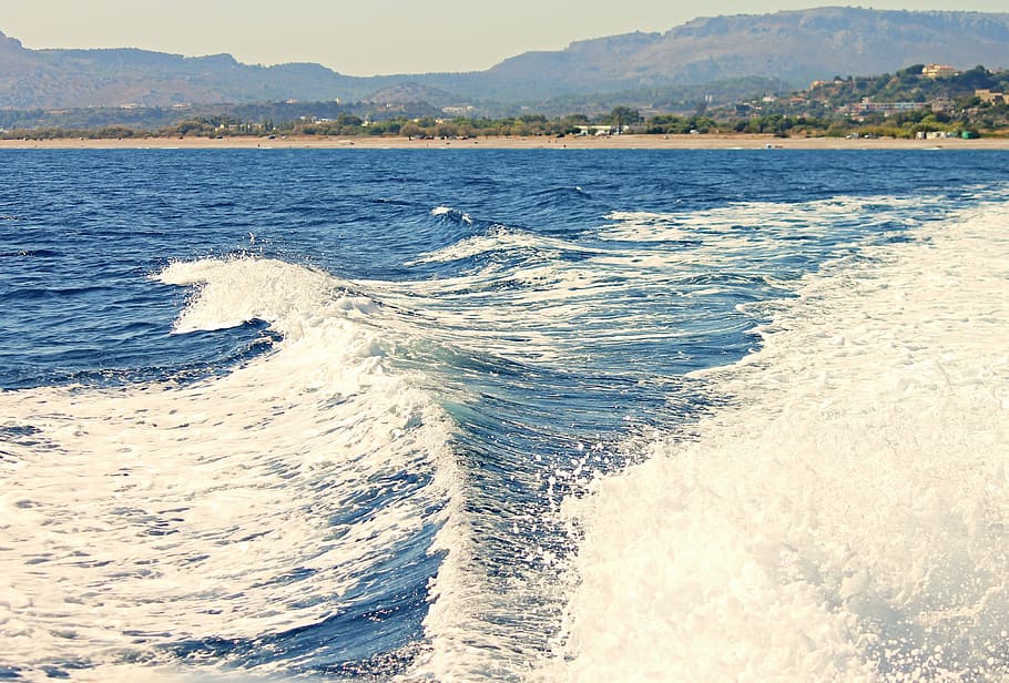 blue ocean wave, sea, coast, boot, water, inject, fast, powerboat HD wallpaper
