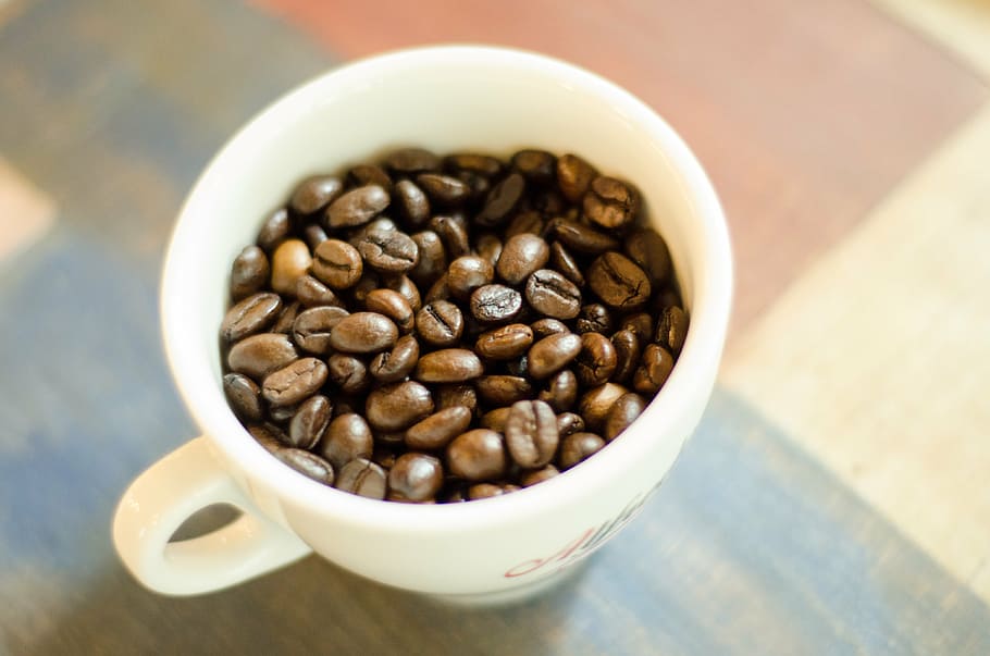 coffee beans, cup, cafe, brown, caffeine, drink, coffee - Drink HD wallpaper