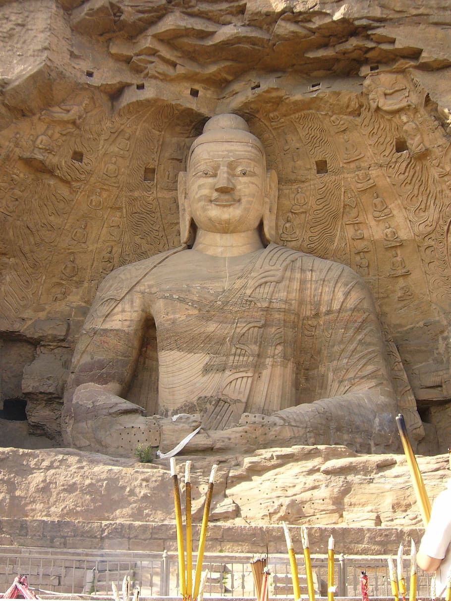 datong, china, buddha, statue, yungang grottoes, human representation, HD wallpaper