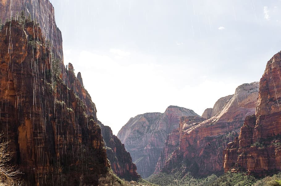 zion, utah, rain, slow shutter, scenic, southwest, red, colorful HD wallpaper