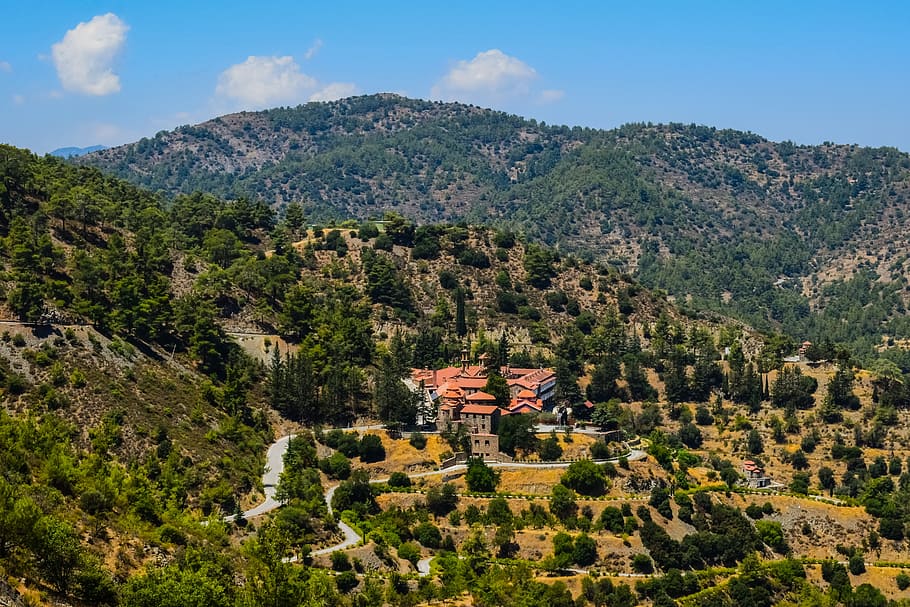 mountains, monastery, landscape, forest, nature, summer, peak HD wallpaper