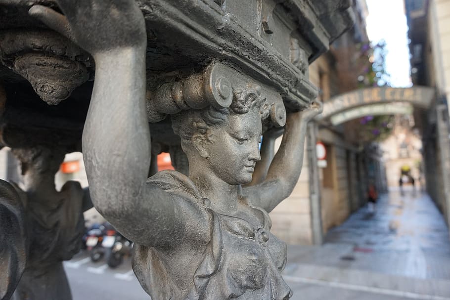 barcelona, spain, passage, sculpture, statue, art and craft HD wallpaper