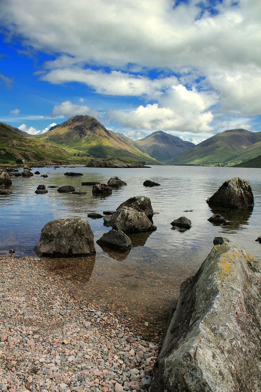 sea, landscape, mountains, nature, beach, clouds, daylight, lake HD wallpaper