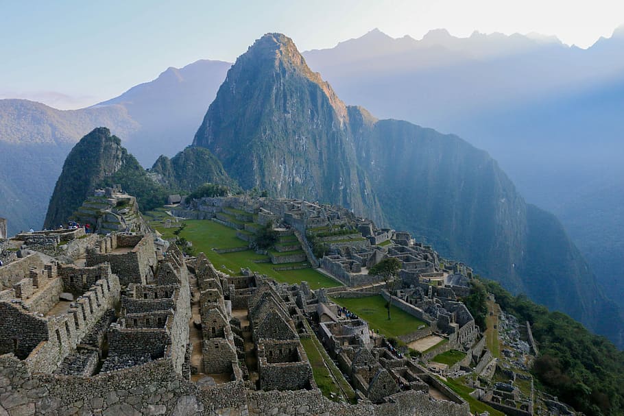 Machu Picchu, Great Wall of China, mountain, rock, ruin, grass HD wallpaper