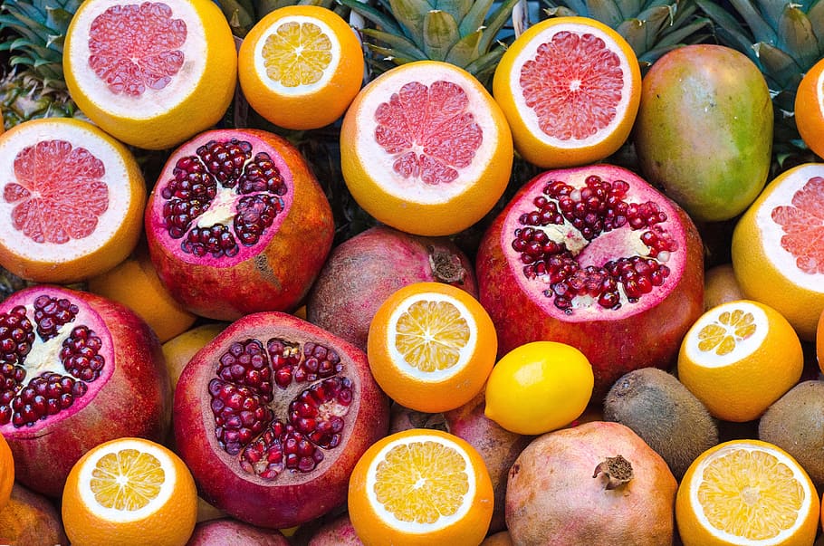 assorted fruits, orange, citrus, juice, vitamins, health, food, HD wallpaper