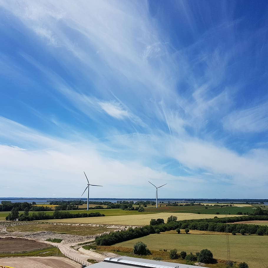 view, over, munkebo, wind turbine, environmental conservation HD wallpaper