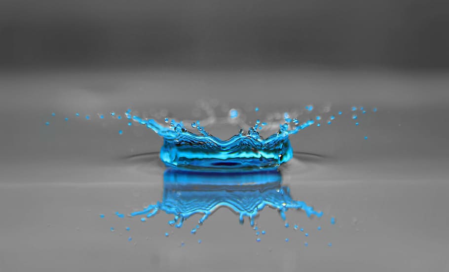 blue body of water, drop of water, drip, raindrop, water crown