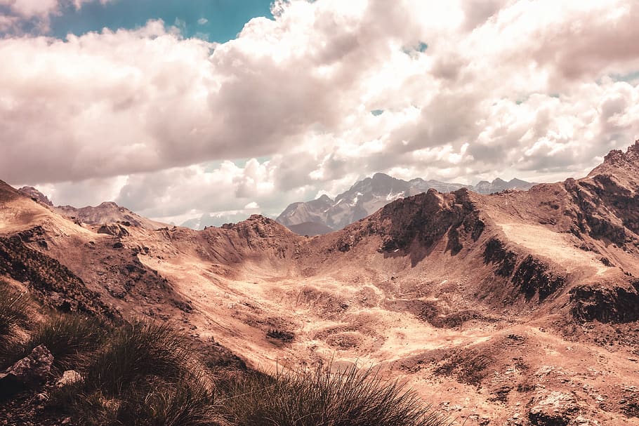 mountain, highland, clouds, sky, summit, ridge, landscape, nature HD wallpaper