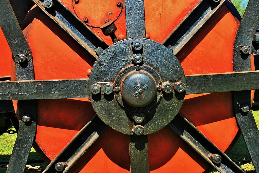 steam engine, part, black, red, mobile, power, metal, close-up HD wallpaper