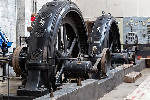 black metal machine inside room, wheel, old, equipment, industry HD wallpaper