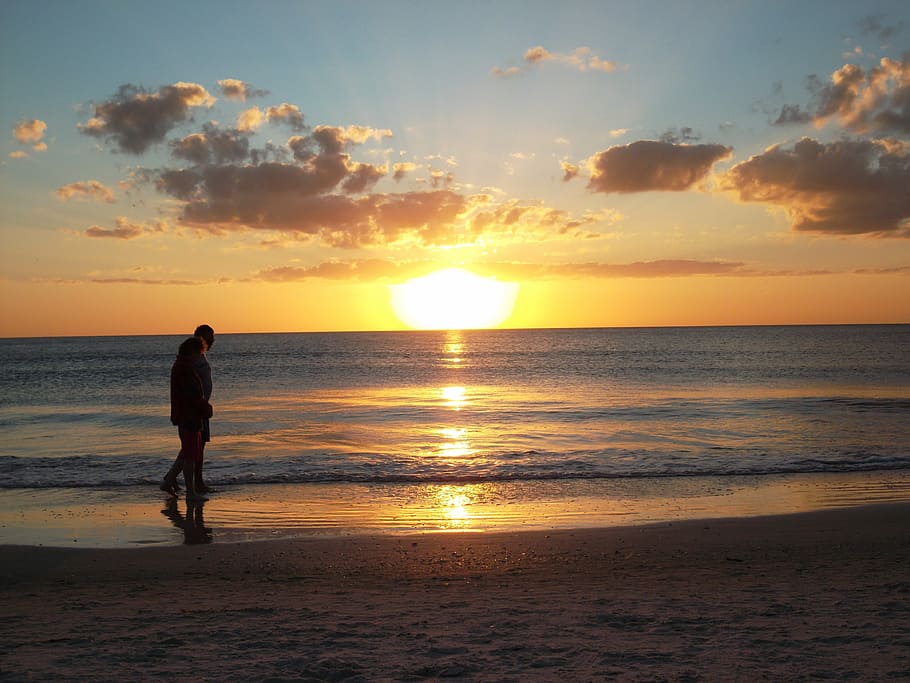 sunset, beach, summer, ocean, island, sky, sea, water, horizon over water HD wallpaper
